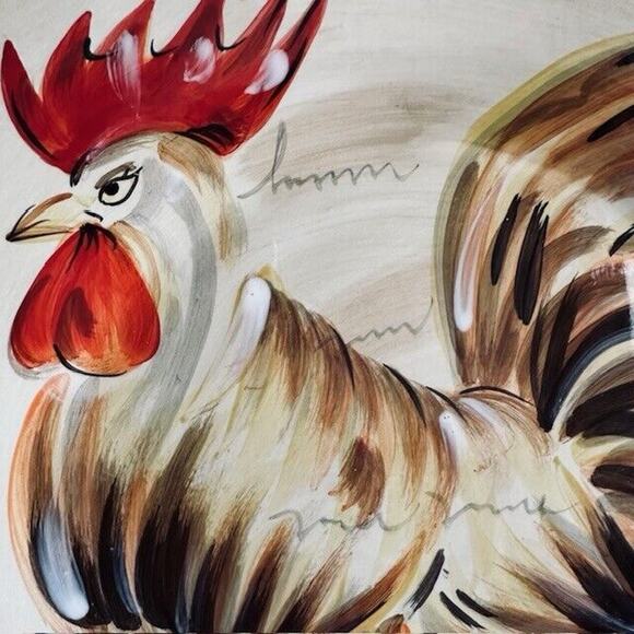 TableTops Gallery Romalo Rooster Dinner Plate 11.5" set of 4 Hand Painted Rustic - Picture 4 of 13